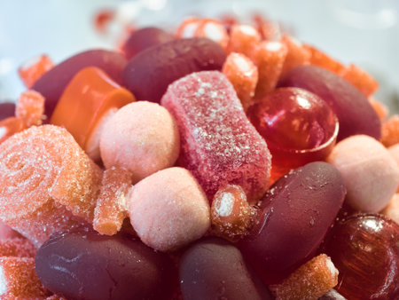 Colorful collection of assorted candies arranged beautifully for a delightful treat after a joyful celebrationの写真素材