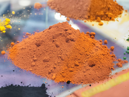 Bright and vibrant color pigment powders create stunning coatings for artistic applications in industrial settingsの写真素材