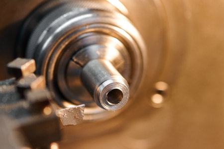 Craftsmanship on display with a small lathe shaping metal at a workshop in the early afternoon light