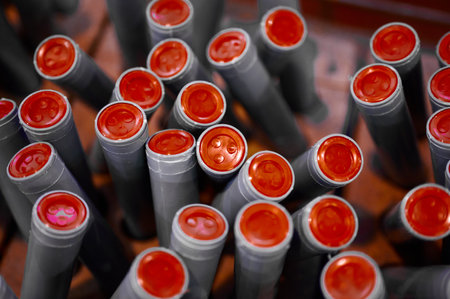 Intricate details of factory high-rise fireworks waiting for the night to light up the sky with spectacular colors and soundsの写真素材