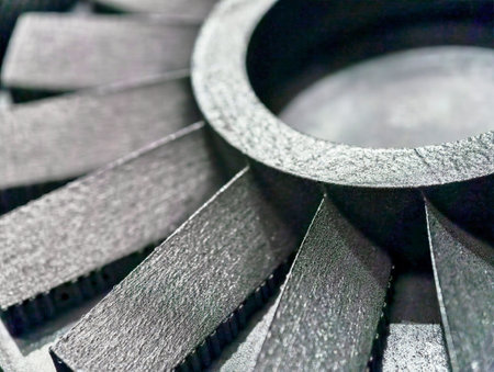Detail view of innovative metal components produced through additive manufacturing 3D printing...