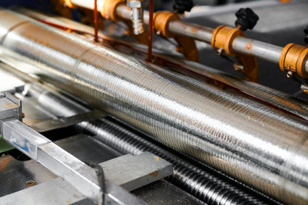 Efficient glue-spreading machine applying adhesive with precision at a busy manufacturing facility