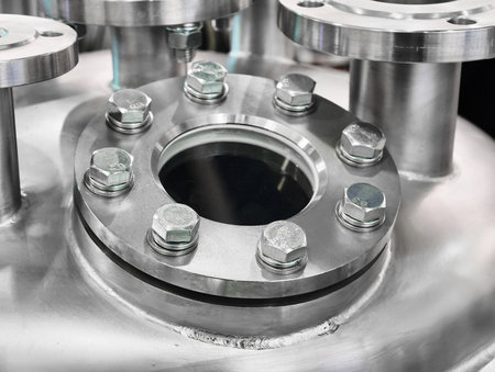 Close-up view of a metal industrial component showcasing precision engineering and secure fastening...