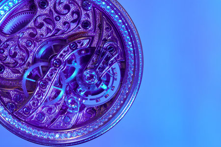 Intricate beauty of a jewelry watch mechanism highlighted in stunning macro photography under...