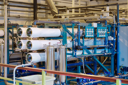 Modern industrial reverse osmosis water purification system in a technical facility for efficient...