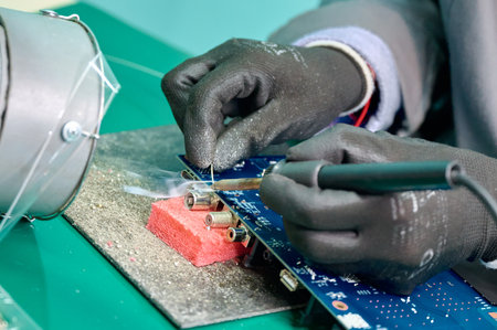 Crafting electronic components in a workshop with precision techniques and tools during a hands-on...