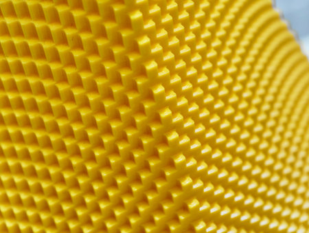 Textured yellow surface showcases intricate geometric patterns in vibrant color during daylight