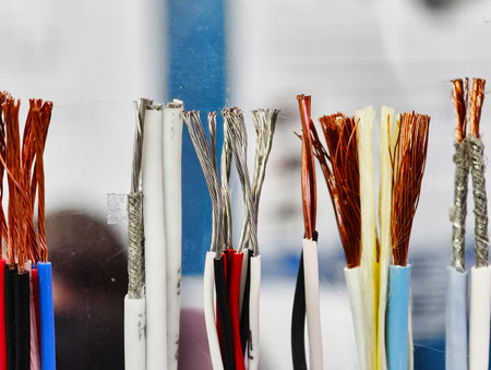 Colorful collection of electrical wires showcasing various materials and textures at a technology...
