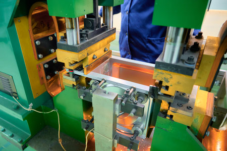 Spot welding process for microwave oven casing in a manufacturing facility during daylight hours