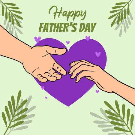 happy father's day greeting card vector hand in hand illustrationのイラスト素材