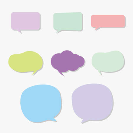 Set of talking text bubbles, speech bubble, chatting box, line message box cartoon vector illustration design. Balloon doodle style thinking sign symbol.のイラスト素材