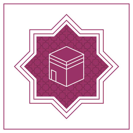 Islamic vector design kaaba in Mecca icon for Hajj and Ramadan or Eid. Islamic Icons mosque Mecca Eid Mubarak Line Art Icons Set Pray Kabah moon mosque Mecca. Vector illustration.のイラスト素材