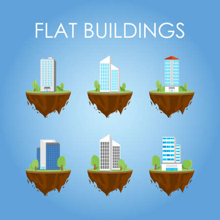 City building illustration. Modern flat style towers and office buildingsのイラスト素材