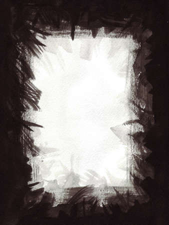 Painted black ink frame on watercolor paperの写真素材