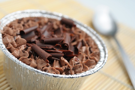 dessert chocolate cake in aluminium foil cupの写真素材