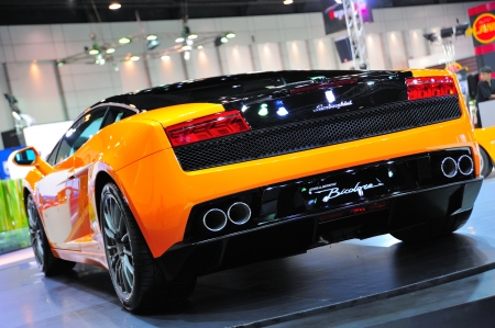 NONTHABURI, THAILAND - MAY 21: Back of Lamborghini Gallardo Bicolore in Supercar & Import car Show on May 21, 2011 in Nonthaburi, Thailand. のeditorial素材