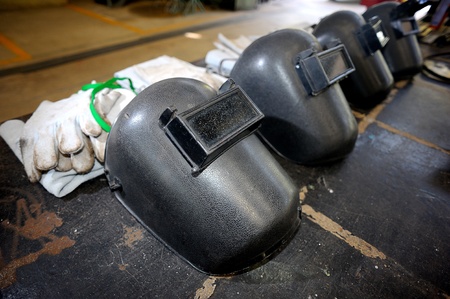 Black plastic protective welding masksの写真素材