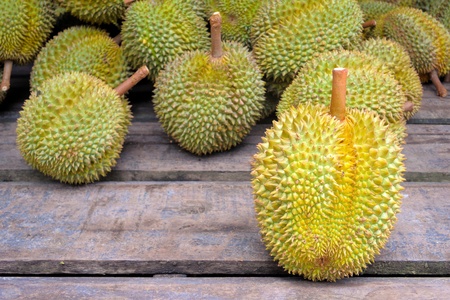 Thai durian on wooden deskの写真素材