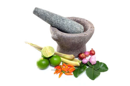 Group of TomYum  Thai spicy soup  ingredientsの写真素材