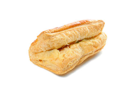 closeup chicken pie isolated on white backgroundの写真素材