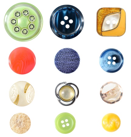 collection of various buttons on white background.の写真素材