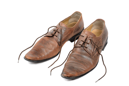 man leather brown shoes on white backgroundの写真素材