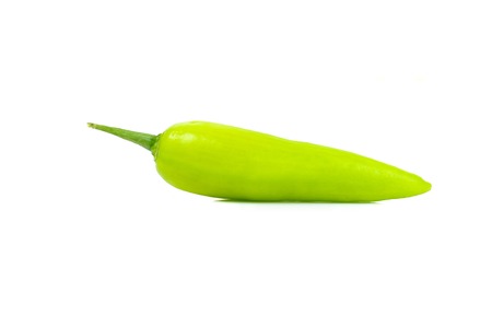 isolated green fresh banana pepper on white backgroundの写真素材