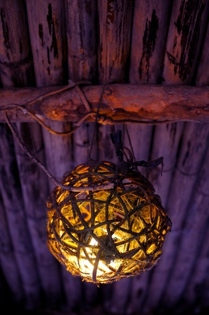 old weave lamp on the ceilingの写真素材