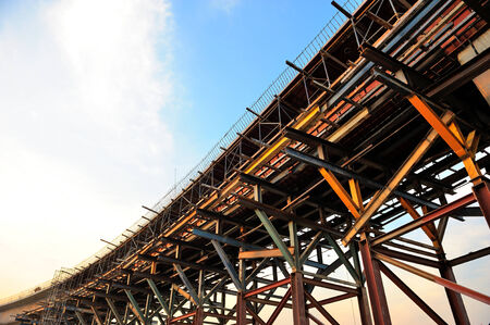 closeup structure of bridge under constructionの写真素材