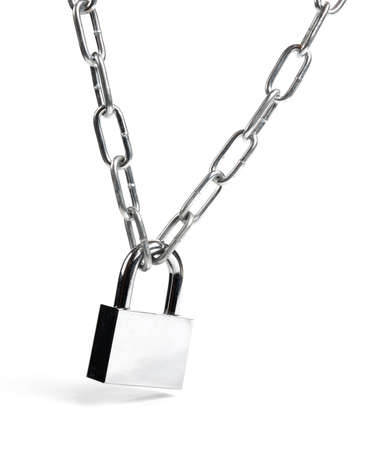 Padlock and chain isolated on white backgroundの写真素材