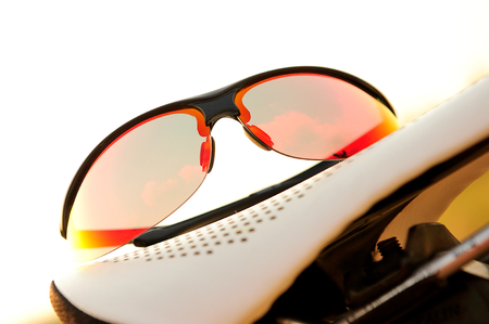 isolated red sunglasses for cyclingの写真素材