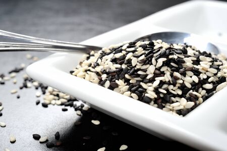 closeup black and white sesamesの写真素材