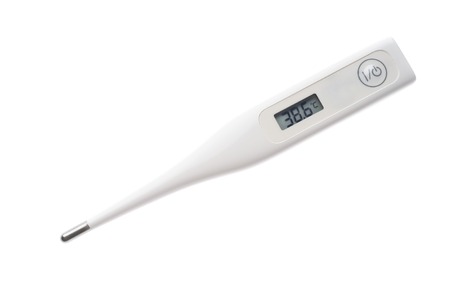 white digital thermometer on white backgroundの写真素材