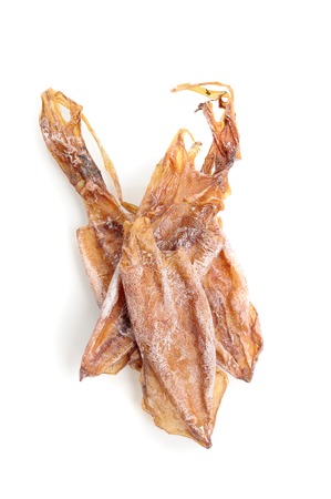 isolate dry squids on white backgroundの写真素材