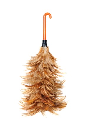 green plastic broom isolated on white background