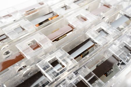 closeup detail of clear plastic tape cassetteの写真素材