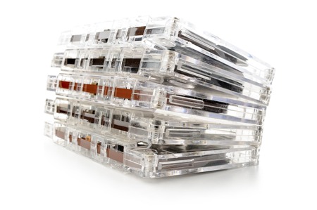 closeup detail of clear plastic tape cassetteの写真素材
