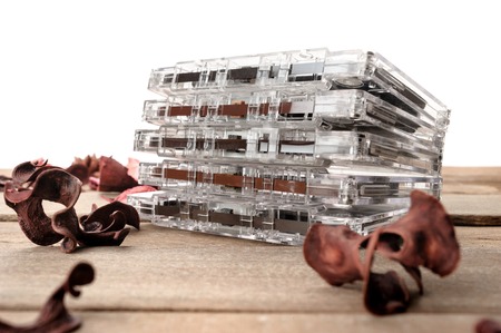 closeup detail of clear plastic tape cassetteの写真素材