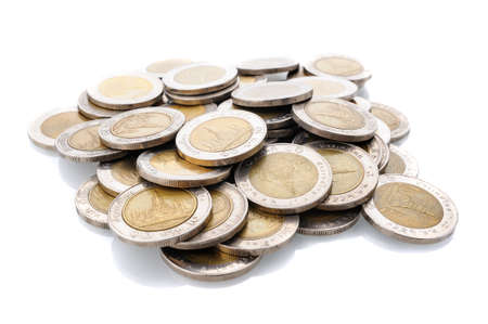 heap of Thai coins isolated on white background