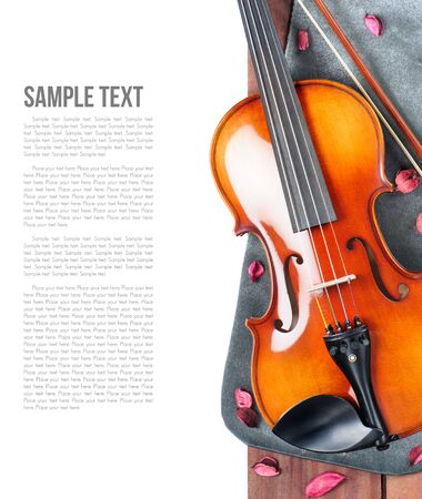 new classical violin on wooden plank templateの写真素材