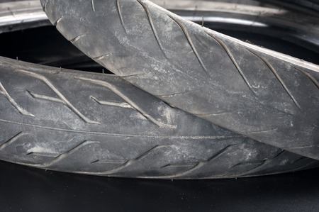 closeup old motorcycle rubber tires