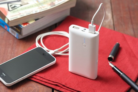 isolate white power bank for charging mobile devicesの写真素材