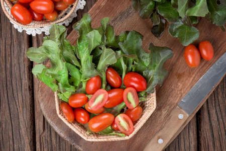 closeup fresh ripe cherry tomatoesの写真素材