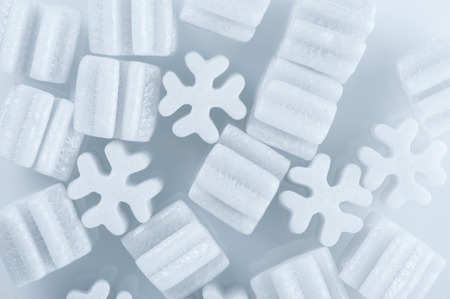 fill packing foam pellets on white backgroundの写真素材