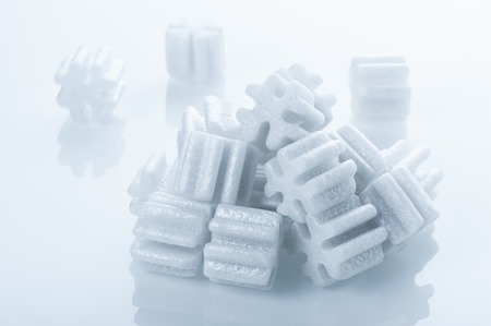 fill packing foam pellets on white backgroundの写真素材