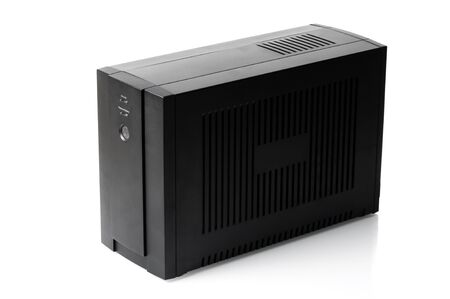 black UPS (Uninterruptible Power Supply) on white background