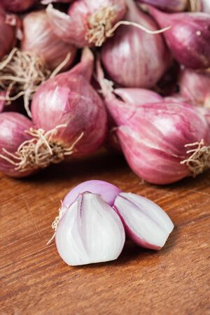 closeup details of sliced shallot, macro shot