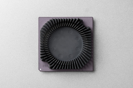 top view of early Central Processing Unit (CPU) with heatsink