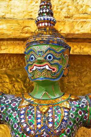 closeup face of Yak(giant) statue at Wat Phra Kaew in Bangkok, Thailand.のeditorial素材