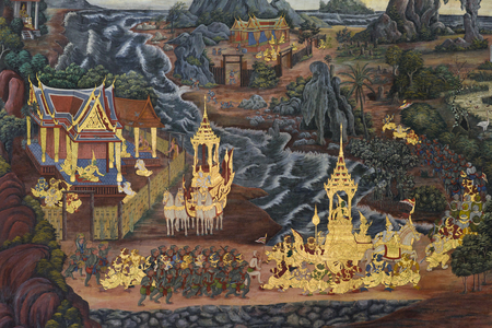 BANGKOK, THAILAND - FEBRUARY 19, 2015: A scene from the Ramakien in Wat Phra Kaew.のeditorial素材